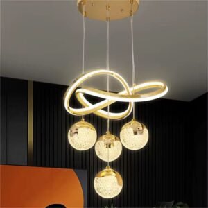 Modern Gold Infinity Ring & Crystal Globe Chandelier
