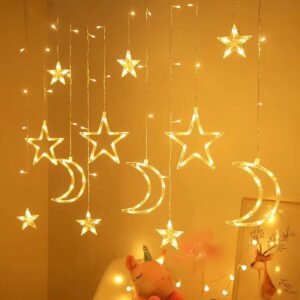 Festive Star Moon Window Curtain Fairy Lights for Ramadan & Events