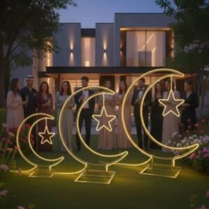 LED Crescent Moon & Hanging Star Light Sign