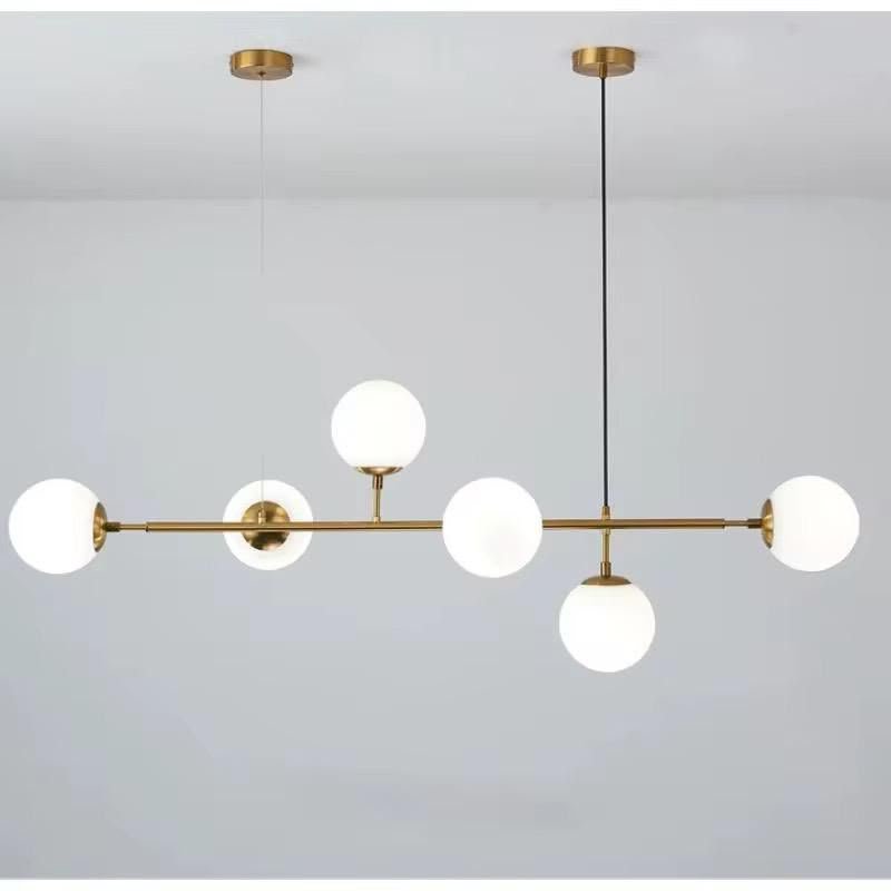 Modern Linear Brass 6-Globe Island Light
