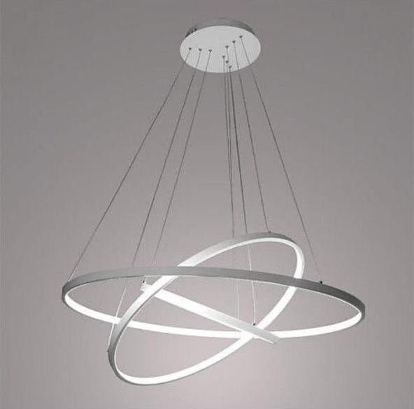 Contemporary 2-Tier Interlocking White Ring LED Pendant Light for Living Room & Dining